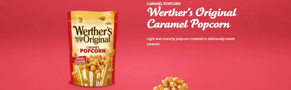 Werther's Original Caramel Popcorn Classic Caramel Flavour Ideal for Christmas 140 g (Pack of 1) - Popcorn banner