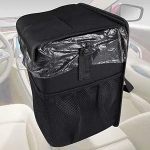 PowerTiger Car Rubbish Bin with Lid Auto Trash Bag Garbage Recycle Bin with 3 Mesh Pocket Black 10 L Capacity 10L - car bin