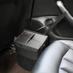 PowerTiger Car Rubbish Bin with Lid Auto Trash Bag Garbage Recycle Bin with 3 Mesh Pocket Black 10 L Capacity 10L - carbin2