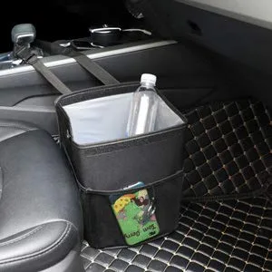 PowerTiger Car Rubbish Bin with Lid Auto Trash Bag Garbage Recycle Bin with 3 Mesh Pocket Black 10 L Capacity 10L - carbin3
