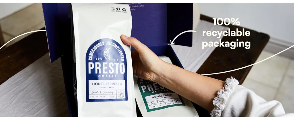 Presto Coffee House Filter Speciality Coffee Beans 1kg Medium Roast Tasting Notes Sweet Cocoa and Peanuts Rainforest Alliance Certified 100% Arabica - grind coffee masters spiller and tait maxwell house latte milk oat milk creamy espresso black