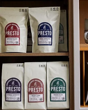 Presto Coffee House Filter Speciality Coffee Beans 1kg Medium Roast Tasting Notes Sweet Cocoa and Peanuts Rainforest Alliance Certified 100% Arabica - rind Coffee Beans Light Blend - 100% Arabica Medium Roast Espresso Coffee Beans