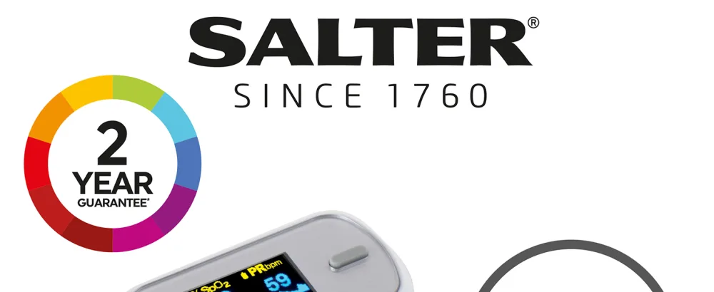 Salter PX-100-EU OxyWatch Fingertip Pulse Oximeter Quick Measure Light and Compact Portable Easy to Use Automatic Power Off Low Power Consumption LED Display Accurate/Fast 2 Year Guarantee - Salter Oximeter