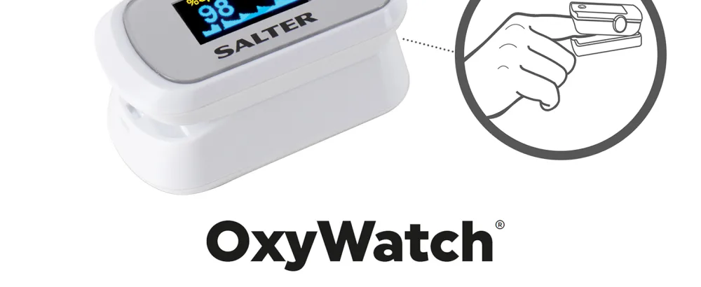 Salter PX-100-EU OxyWatch Fingertip Pulse Oximeter Quick Measure Light and Compact Portable Easy to Use Automatic Power Off Low Power Consumption LED Display Accurate/Fast 2 Year Guarantee - Salter Oximeter