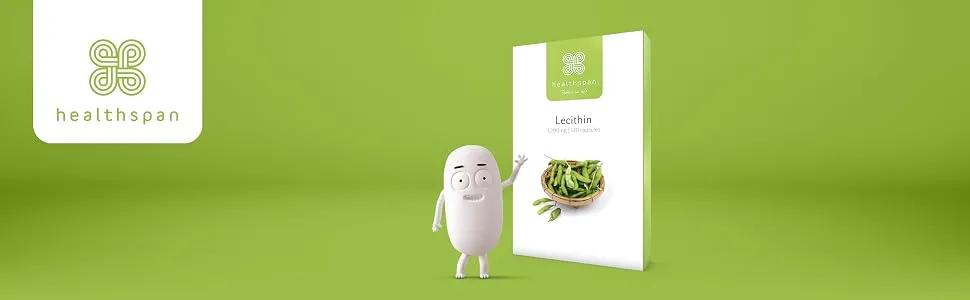 Healthspan Lecithin 1 200mg (2 Months' Supply) | Beneficial Effect on Fat Digestion & Liver Function | Non-GMO & Natural Soy Bean Source | High Strength Formulation - Lecithin