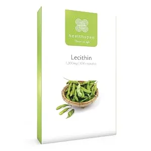 Healthspan Lecithin 1 200mg (2 Months' Supply) | Beneficial Effect on Fat Digestion & Liver Function | Non-GMO & Natural Soy Bean Source | High Strength Formulation - Packshot
