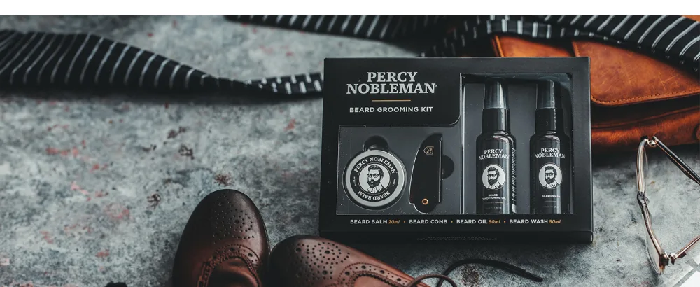 Percy Nobleman Beard Grooming Kit. A Men's Gift Set Containing a Signature Scented Beard Oil 50ml. Beard Wash 50ml. Beard Balm 20ml. Beard Comb. - Beard Grooming Kit