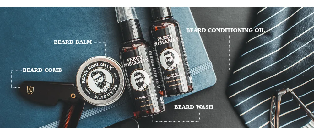 Percy Nobleman Beard Grooming Kit. A Men's Gift Set Containing a Signature Scented Beard Oil 50ml. Beard Wash 50ml. Beard Balm 20ml. Beard Comb. - Beard Grooming Kit Products