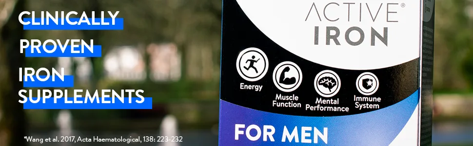 Active Iron Men | 30 Iron Capsules & 30 Multivitamin Tablets | Iron Supplement with Zinc Vitamin C D and High Dose B Vitamins | 1-Month Supply - Mens banner image long MIDDLE