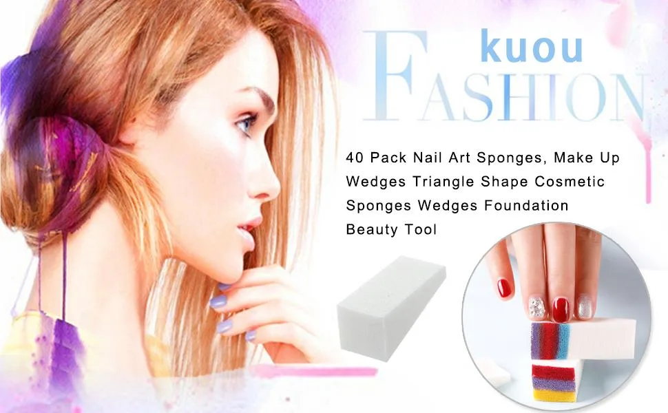 kuou 40pcs Nail Art Sponges Triangle Make Up Sponges Cosmetic Sponge Wedges Triangle Shape Makeup Foundation Beauty Tool - product information 18