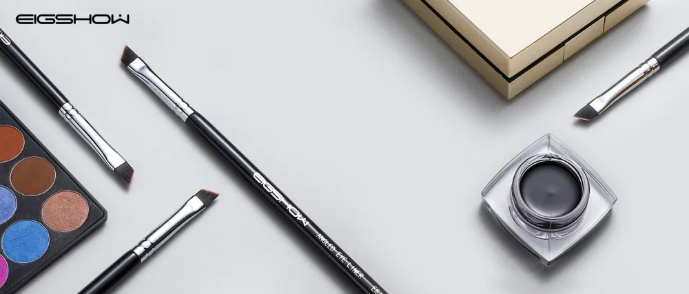 Eyeliner Makeup Brush 2Pcs Makeup Angle Eyebrow Kabuki Brush Eigshow Portable Eye Powder Foundation Brush Beauty Cosmetic Tool BLACK(2 PCS) - 835-1