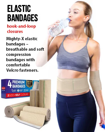 Premium Compression Bandage - 4pk (2x7.5cm + 2x10cm) +12 Extra Clips - Durable Elastic Bandage Wrap - Reusable Elasticated Bandage - Stretches up to 4.6m 4 Piece Set - Elastic bandages velcro hook-and-loop closures