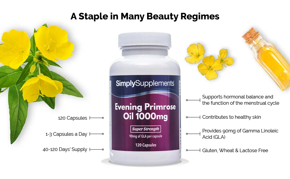Super Strength Evening Primrose Oil 1000mg | 120 Capsules | Manufactured in The UK - E2802