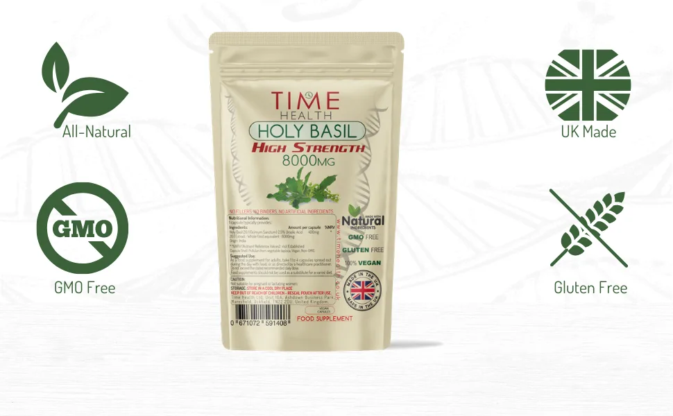 Holy Basil 20:1 (Ocimum Sanctum) 2.5% Ursolic Acid - Zero Additives - Pullulan (120 Capsule Pouch) 120 Count (Pack of 1) - Holy Basil