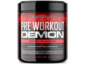 Pre Workout Demon - Hardcore Pre-Workout Powder Supplement with Creatine Caffeine Beta-Alanine and Glutamine (Blue Raspberry 360g) Blue Raspberry 40 Servings (Pack of 1) - berry