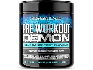 Pre Workout Demon - Hardcore Pre-Workout Powder Supplement with Creatine Caffeine Beta-Alanine and Glutamine (Blue Raspberry 360g) Blue Raspberry 40 Servings (Pack of 1) - blue