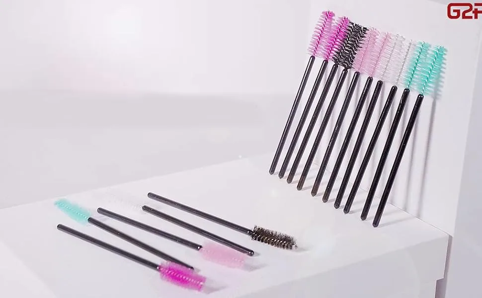 G2PLUS 100 PCS Pink Eyelash Brushes Spoolies - Eyebrow Spoolie Brushes -Disposable Mascara Wands - Eyelash Extension Brushes for Extensions 100 Pink - Pink Disposable Eyelash Mascara Wands