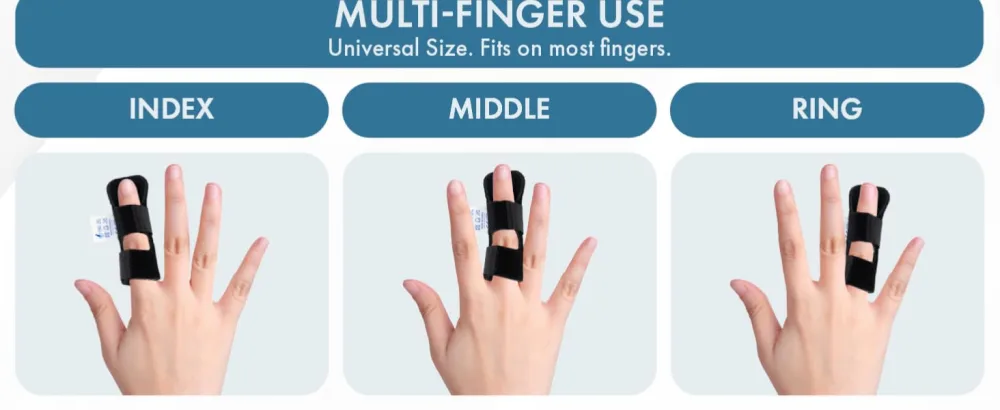 Actesso Neoprene Finger Splint Brace Injury Support for Mallet Finger Trigger Finger Finger Pain & Broken Finger for Index Middle & Ring (Black) - Multi Finger Use