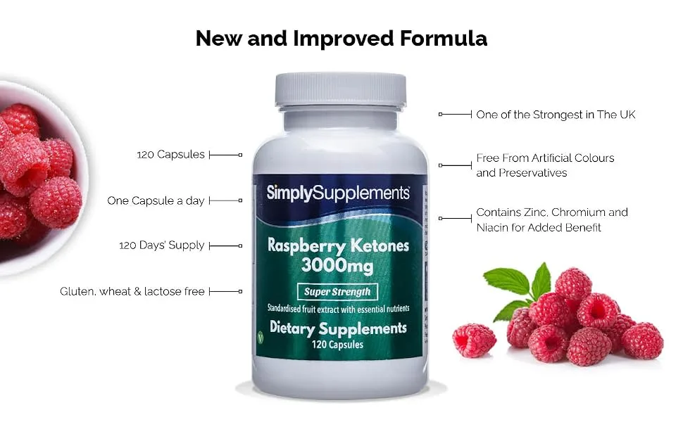 Raspberry Ketones 3000mg 120 Capsules | Vegan & Vegetarian Friendly | Manufactured in The UK - E1272