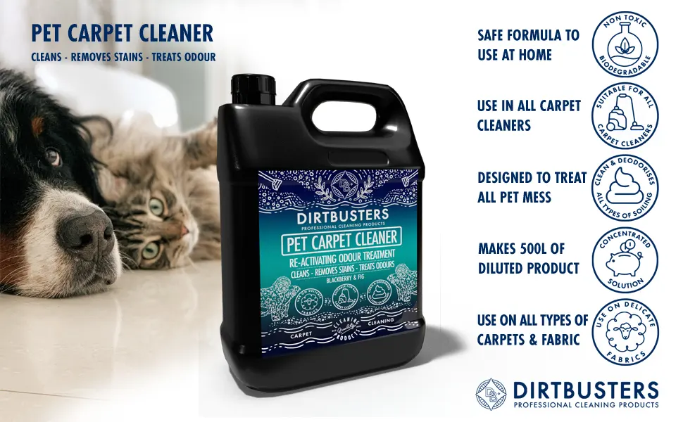 Dirtbusters Pet Carpet Cleaner Solution Shampoo Cleaning For Urine Odour & Stains Blackberry & Fig (2x5L) - pet carpet cleaner