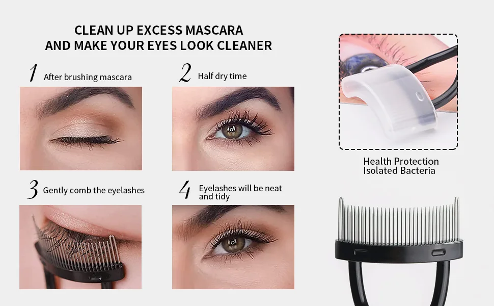Eyelash Comb Eyelash Separator Eyelash Brush MSQ Eyelash Separator Mascara Applicator Eyelash Definer With Comb Cover Arc Designed Cosmetic Brushes Tool Black - product information 10