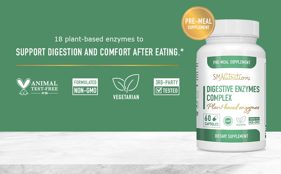 Digestive Enzymes Supplement | Gas & Bloating Relief | Break Down Dairy Protein Sugar & Carbs* | Nutrient & Lactose Absorption Digestion Support for Women & Men* | Vegetarian 60 Capsules - image