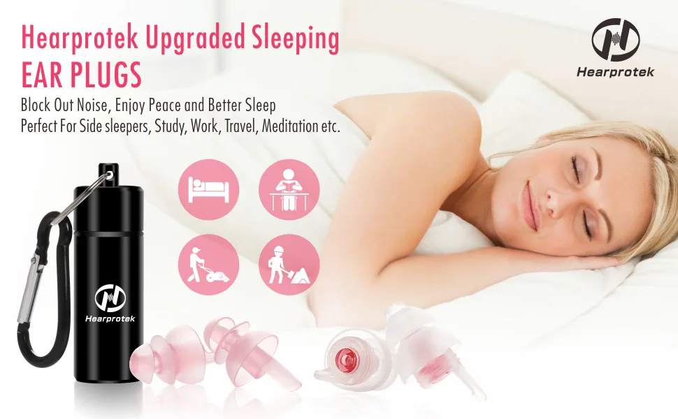 Hearprotek Sleeping Ear Plugs 2 Pairs Ear Plugs (32db & 30db) Ultra Soft Noise Reduction and Hearing Protection earplugs for Side Sleepers snoring Working Construction(Pink) - ear plugs for sleeping women