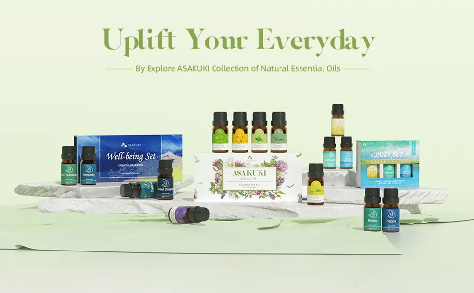 ASAKUKI Essential Oils Set Starter Kit Essential Oils for Diffusers for Home Top6 Aromatherapy Oils Gift Set- 6 Bottles*10mL(Lavender Eucalyptus Lemongrass Tea Tree Sweet Orange Peppermint) - aromatherapy essential oils set