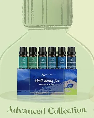 ASAKUKI Essential Oils Set Starter Kit Essential Oils for Diffusers for Home Top6 Aromatherapy Oils Gift Set- 6 Bottles*10mL(Lavender Eucalyptus Lemongrass Tea Tree Sweet Orange Peppermint) - diffuser oils fragrance sets perfume