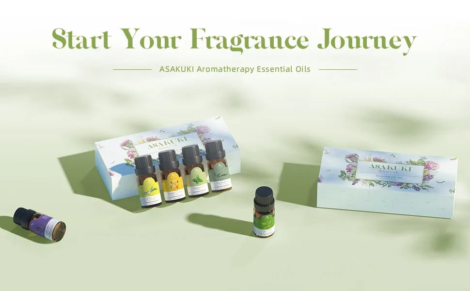 ASAKUKI Essential Oils Set Starter Kit Essential Oils for Diffusers for Home Top6 Aromatherapy Oils Gift Set- 6 Bottles*10mL(Lavender Eucalyptus Lemongrass Tea Tree Sweet Orange Peppermint) - essential oils for diffusers for home