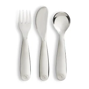 Munchkin Polish Ergonomically Designed Stainless Steel Toddler Cutlery Set Includes Fork Knife and Spoon - polish