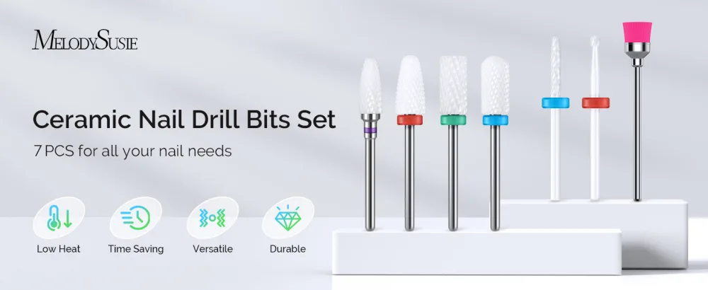 MELODYSUSIE Nail Drill Bits Set Ceramic Safety Professional 3/32 Inches Nail Bits for Filing Acrylic Nails Gel Nails Down Removing Cuticle Tools 7pcs Ceramic 7pcs - nail drill bits