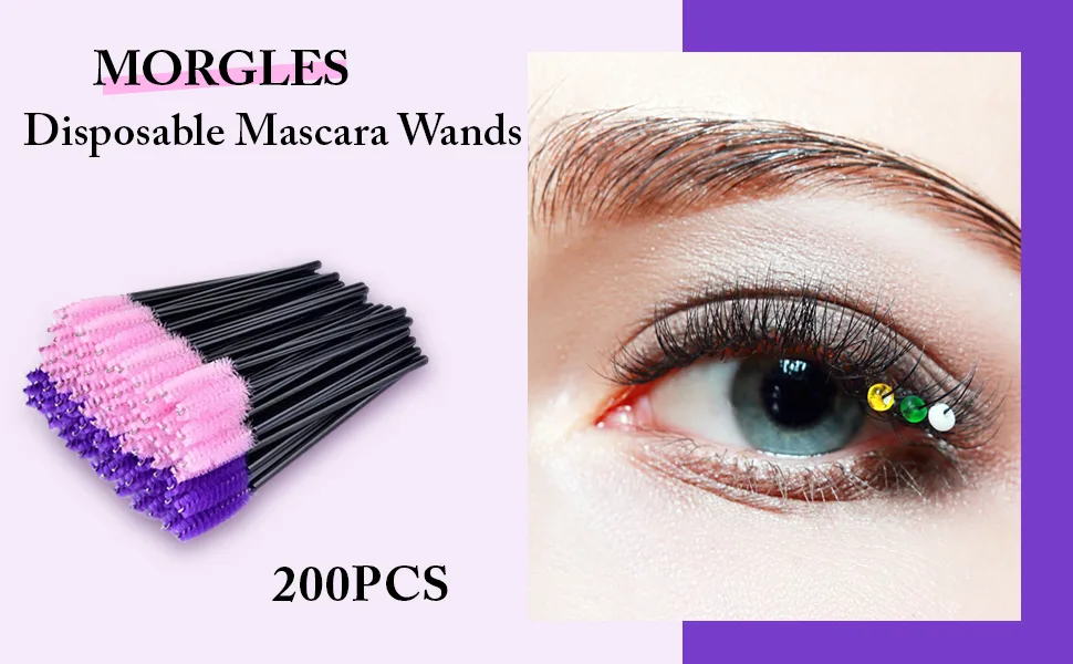 200Pcs Disposable Eyelash Brushes MORGLES Disposable Mascara Wands Eye Lash Applicator Eyebrow Brush Makeup Kit(Pink&Purple) - eyebrown brush