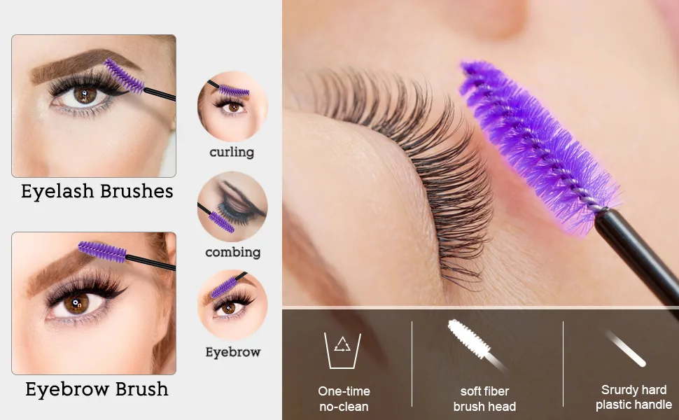 200Pcs Disposable Eyelash Brushes MORGLES Disposable Mascara Wands Eye Lash Applicator Eyebrow Brush Makeup Kit(Pink&Purple) - wands