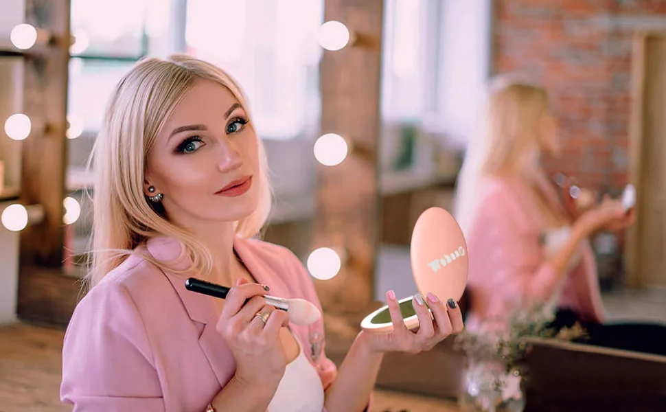 LED Travel Makeup Mirror 3.5 inch Lighted Compact Mirror 10X Magnification Handheld Double Sided Portable Folding Mirror For Pocket Purse Gift Pink Round 3.5 Round - compact mirror with light
