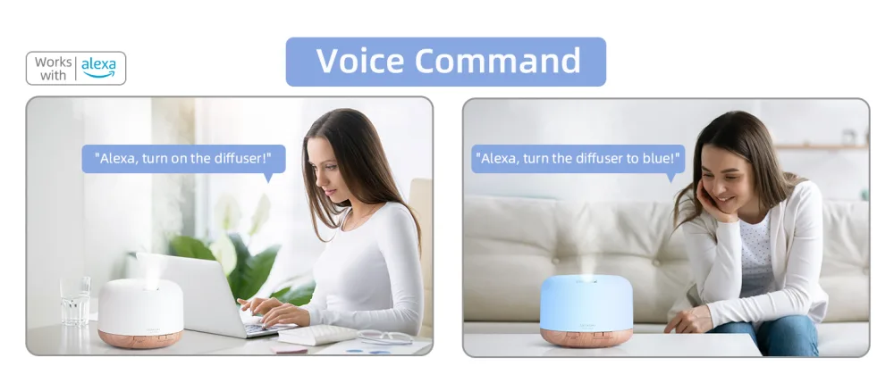 ASAKUKI Smart Wi-Fi Essential Oil Diffuser App and Voice Control Compatible with Alexa 500ml Aromatherapy Humidifier for Relaxing Atmosphere in Home Office Bedroom D-wifi - wifi diffuser