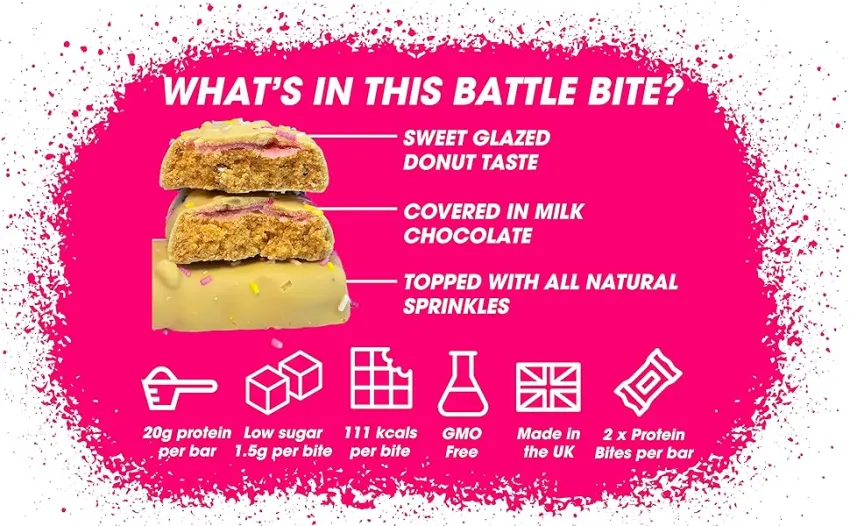 Battle Bites High Protein Bar 12 x 62 g Low Carb Protein Bars - Glazed Sprinkled DOnut Glazed Sprinkled Donut 12 Count (Pack of 1) - glazed
