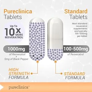 1000mg Resveratrol x 90 Tablets (3 Months Supply). 10 x Strength w/Black Pepper Extract 90 Count (Pack of 1) - High strength tablets