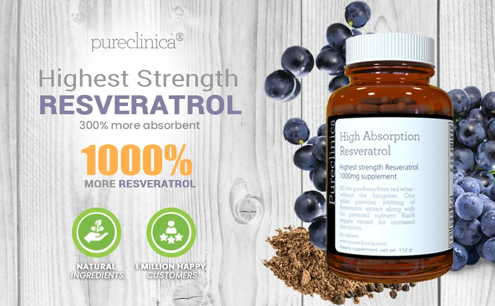 1000mg Resveratrol x 90 Tablets (3 Months Supply). 10 x Strength w/Black Pepper Extract 90 Count (Pack of 1) - Table