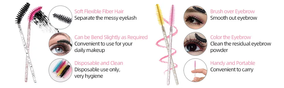 MSQ 60 PCS Disposable Eyelash Brushes Lightweight Disposable Mascara Wands - 10cm Long Eyelash Spoolies for Lash Extensions Eyebrows Contouring and Makeup (Multi-Colored) - 22222