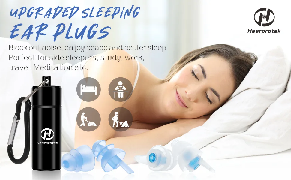 Hearprotek Sleeping Ear Plugs 2 Pairs Ear Plugs (32db & 30db) Ultra Soft Noise Reduction and Hearing Protection earplugs for Side Sleepers snoring Working Construction(Blue) - ear plugs for noise, ear plugs, earplugs, ear plugs comfortable