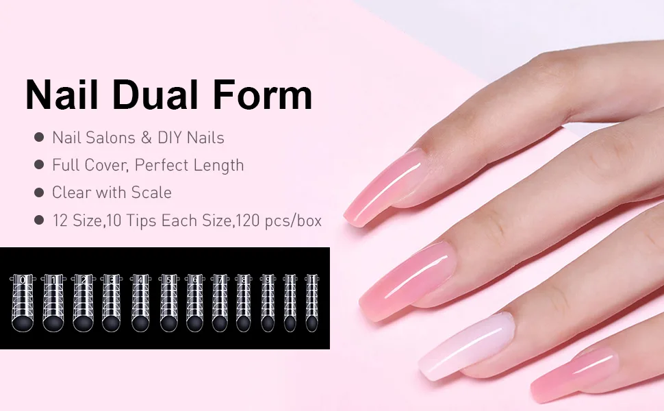 BNG Dual Forms System Flat Square Full Cover Poly Nail Gel Extension Mold Tips with Clips Style A - product information 18