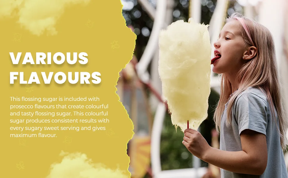 Baking Beauty and Beyond Premium Floss Sugar for Cotton Candy - Floss Sugar with Natural Ingredients for all Occasion Floss Sugar 400g - Prosecco - Cotton Candy Floss Sugar