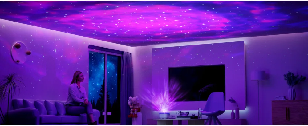 Bozhihong Galaxy Projector Star Projector Night Light with Remote Control/Timer Function/Built-in Music LED Projector Light with 8 Lighting Modes for Kid Adult Bedroom/Room Decor/Party/Gift (White) A-white - light projector