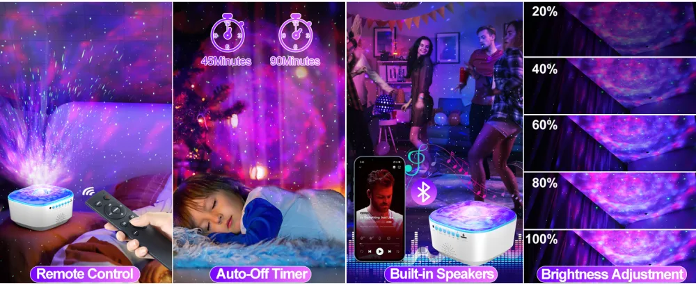 Bozhihong Galaxy Projector Star Projector Night Light with Remote Control/Timer Function/Built-in Music LED Projector Light with 8 Lighting Modes for Kid Adult Bedroom/Room Decor/Party/Gift (White) A-white - sensory lights
