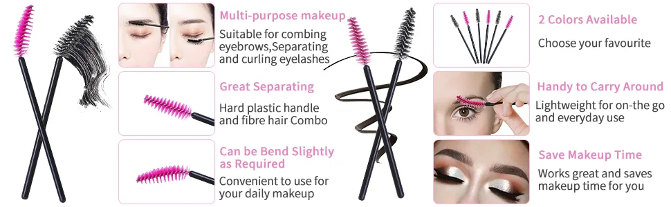 50 PCS Disposable Eyelash Brushes Mascara Wands Eye Lash Eyebrow Extensions Brush Applicator Cosmetic Makeup Brush Tool Kits for Eyebrows Fake Eyelashes 0Rose Red - 78787878