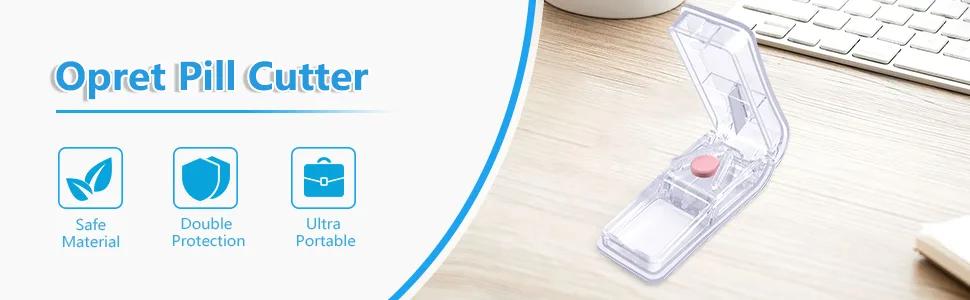 Opret Pill Cutter Pill Splitter with Blade for Small Pills Large Pills Cut in Half Quarter for Tablet Vitamin Medicine (Transparent) - opret pill cutter