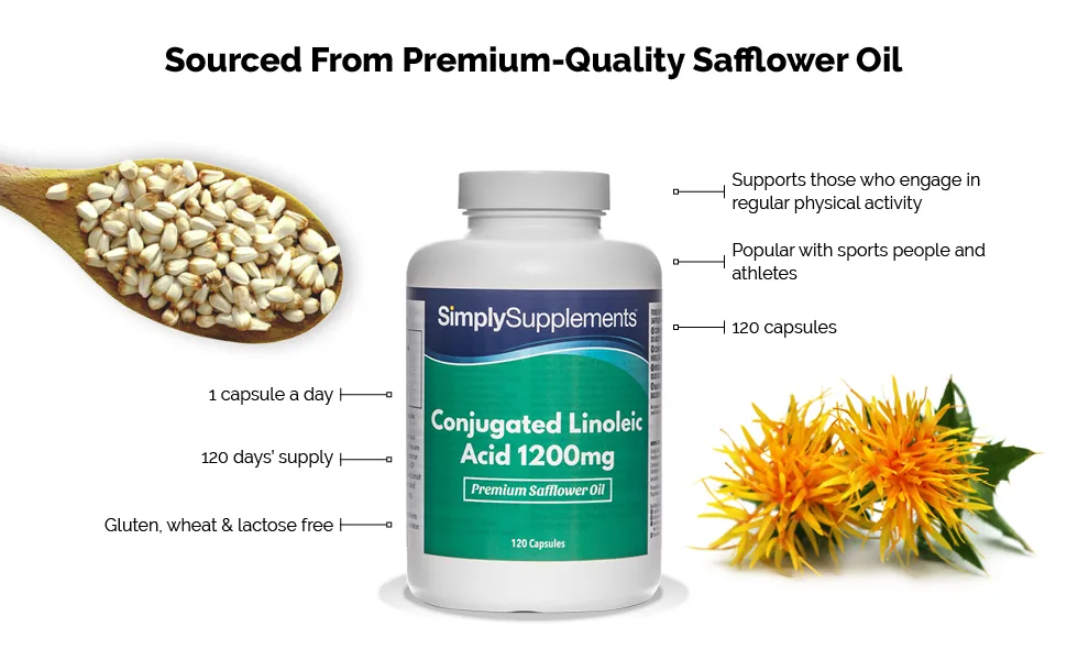 CLA - Conjugated Linoleic Acid Capsules 1200mg | 120 Capsules Up to 4 Month Supply | Supplement Made from Cold Pressed Safflower Oil - E5552