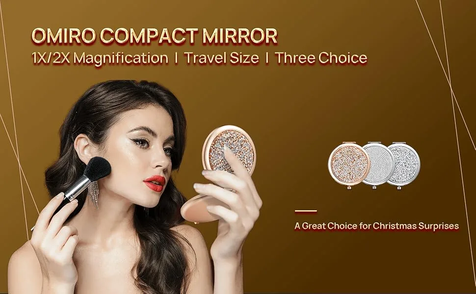 OMIRO Compact Mirror Mini Small Diamond 1X/2X Magnifying Round Metal Pocket Makeup Mirror (Silver) Silver small Diamond 1X/2X - OMIRO COMPACT MIRROR