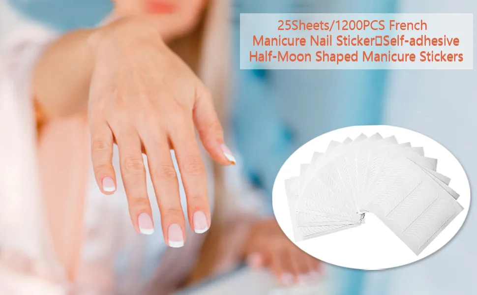 Lanjue 25Sheets/1200PCS French Manicure Nail Sticker Self-Adhesive Half-Moon Shaped Manicure Stickers - product information 32